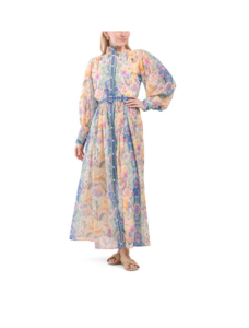 Image of sale on Puff Sleeve Floral Maxi Dress with Belt