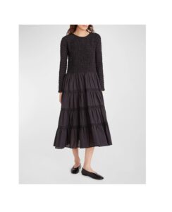 Image of sale on Vivien Smocked Cotton-silk Midi Dress