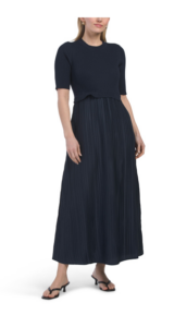 Image of sale on Twofer Knit Dress with Pleated Satin Skirt