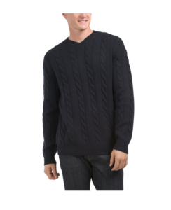 Image of sale on Cashmino Wool and Cashmere Blend Cable V-neck Sweater