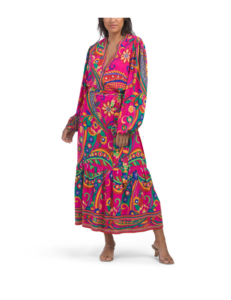 Image of sale on Long Sleeve Retro Print Midi Dress