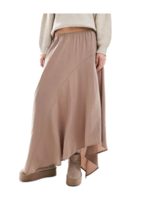Image of sale on Asymmetric Midi Skirt in Cupro in Brown