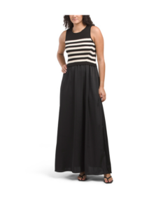 Image of sale on Striped Knit Satin Skirt Maxi Dress