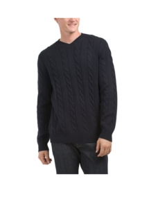 Image of sale on Cashmino Wool and Cashmere Blend Cable V-neck Sweater
