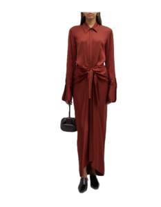 Image of sale on Mila Draped Tie-front Satin Shirtdress
