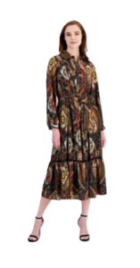 Image of sale on Women’s Paisley-print Half-placket Tiered Maxi Dress