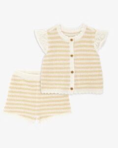 Image of sale on Baby 2-piece Flutter Sleeves Top & Waffle Knit Shorts Set