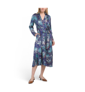 Image of sale on Satin Wrap Front Midi Dress