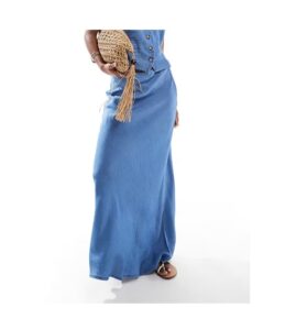 Image of sale on Chambray Denim Maxi Skirt in Mid Blue