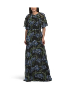 Image of sale on Floral Cape Sleeve Gown