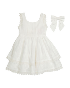 Image of sale on Girls Sleeveless Textured Dress with Hair Bow