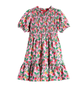 Image of sale on Kids’ Strawberry Print Twirly Smocked Bodice Cotton Dress