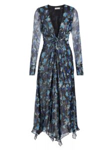 Image of sale on Tatia Floral Metallic Silk Twist Midi-dress