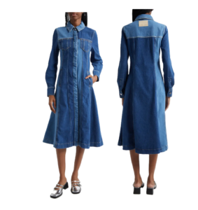 Image of sale on Long Sleeve Two Tone Organic Cotton Denim Shirtdress