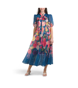 Image of sale on Short Sleeve Floral Tie Neck Dress