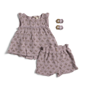 Image of sale on Toddler Girls 2pc Floral Top and Shorts Set with Matching Hair Clips