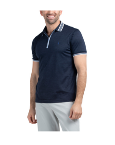 Image of sale on Spf 30 Breathable Mesh Performance Polo with Ribbed Striped Detail