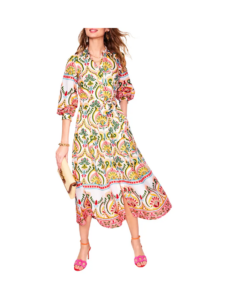 Image of sale on Clara Medallion Print Long Sleeve Cotton Shirtdress