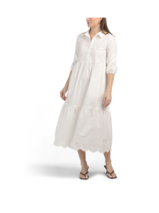 Image of sale on Embroidered Hem Long Sleeve Maxi Shirt Dress