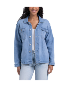 Image of sale on Denim Shacket with Pleated Button Flap Pockets