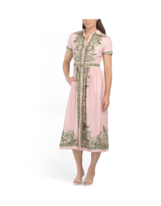 Image of sale on Linen Blend Button Front Belted Maxi Shirt Dress