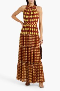 Image of sale on Jack Tiered Printed Crepe De Chine Maxi Dress