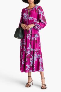 Image of sale on Dominique Tiered Floral-print Crepe Midi Dress