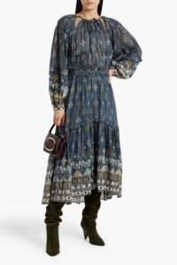 Image of sale on Fratela Metallic Printed Cotton-blend Voile Midi Dress