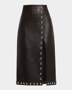 Image of sale on Naomi Stud-embellished Faux Leather Midi Skirt