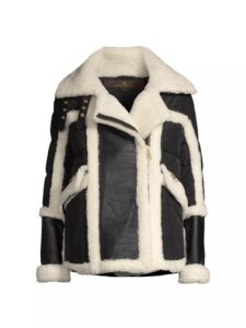 Image of sale on Mixed Media Shearling Down Moto Jacket
