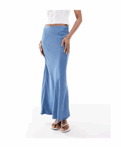 Image of sale on Chambray Maxi Skirt in Mid Blue