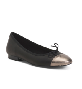 Image of sale on Leather Cap Toe Ballerina Flats