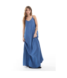 Image of sale on Denim Maxi Dress in Mid Blue