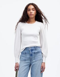 Image of sale on Ribbed Puff-sleeve Top