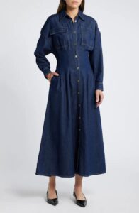 Image of sale on Nipped Long Sleeve Twill Maxi Dress