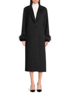 Image of sale on Wool-blend Faux-feather-trim Coat