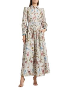 Image of sale on Animal & Floral Cotton Belted Maxi Shirtdress
