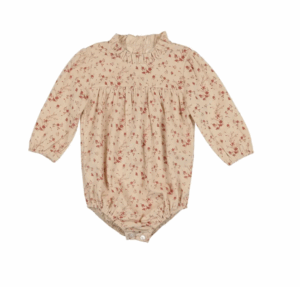 Image of sale on Floral Ruffle Neck Corduroy Bubble Romper