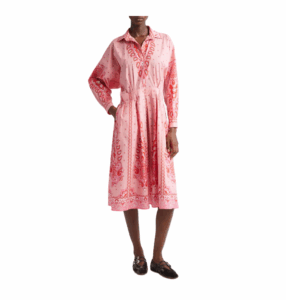 Image of sale on Floral Paisley Long Sleeve Stretch Cotton Shirtdress