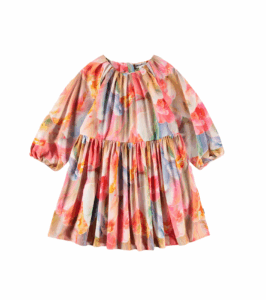 Image of sale on Girl’s Ciera Long-sleeve Gathered Floral Cotton Dress Size 3-6