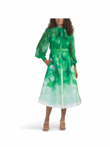 Image of sale on Chiffon Tie Neck Mikado Dress with Tuck Pleat Top