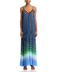 Image of sale on Printed Deep V Neck Pleated Maxi Dress