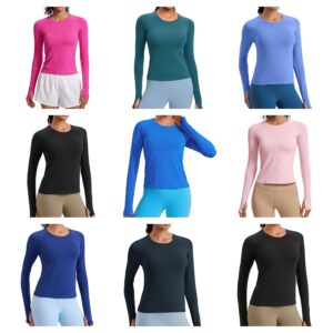 Image of sale on Crz Yoga Womens Seamless Workout Long Sleeve Shirts Quick Dry Gym Athletic Tops Breathable Running Yoga T-shirts Black