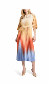 Image of sale on Pleated Ombré Crêpe De Chine Dress