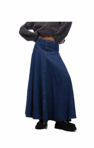 Image of sale on Denim A-line Full Skirt in Mid Blue