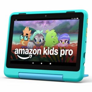 Image of sale on Amazon Fire Hd 8 Kids Pro Tablet (newest Model), Ages 6-12. Bright 8″ Hd Screen, Includes Ad-free Content, Parental Controls, 13-hr Battery, Slim Case for Older Kids, 32gb, Hello Teal