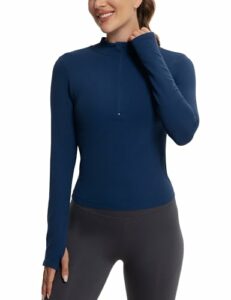 Image of sale on Mathcat Womens Half Zip Workout Jackets Lightweight Athletic Running Slim Fit Track Zip Up Jacket with Thumb Holes Navy Blue