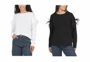 Image of sale on Pima Cotton Feather Trim Crew Sweater