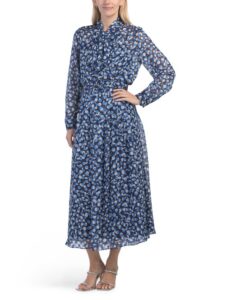 Image of sale on Polka Dot Chiffon Tie Neck Belted Dress