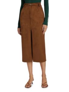 Image of sale on Medina Belted Faux-suede Skirt